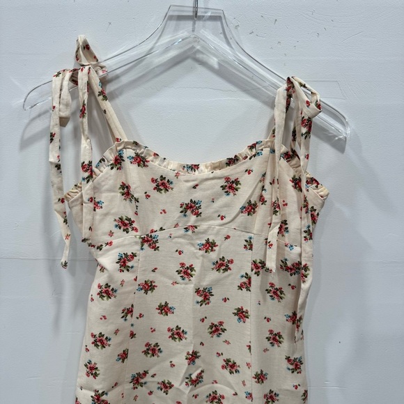 Zara Linen Blend Tie Shoulder Midi Dress Pink Floral High Slit Blogger Favorite - Picture 3 of 9